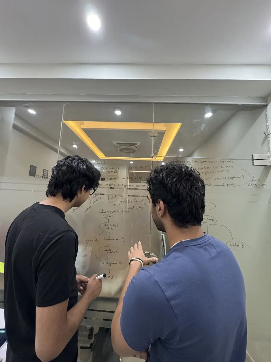 Eynvision engineers whiteboarding an AI system architecture